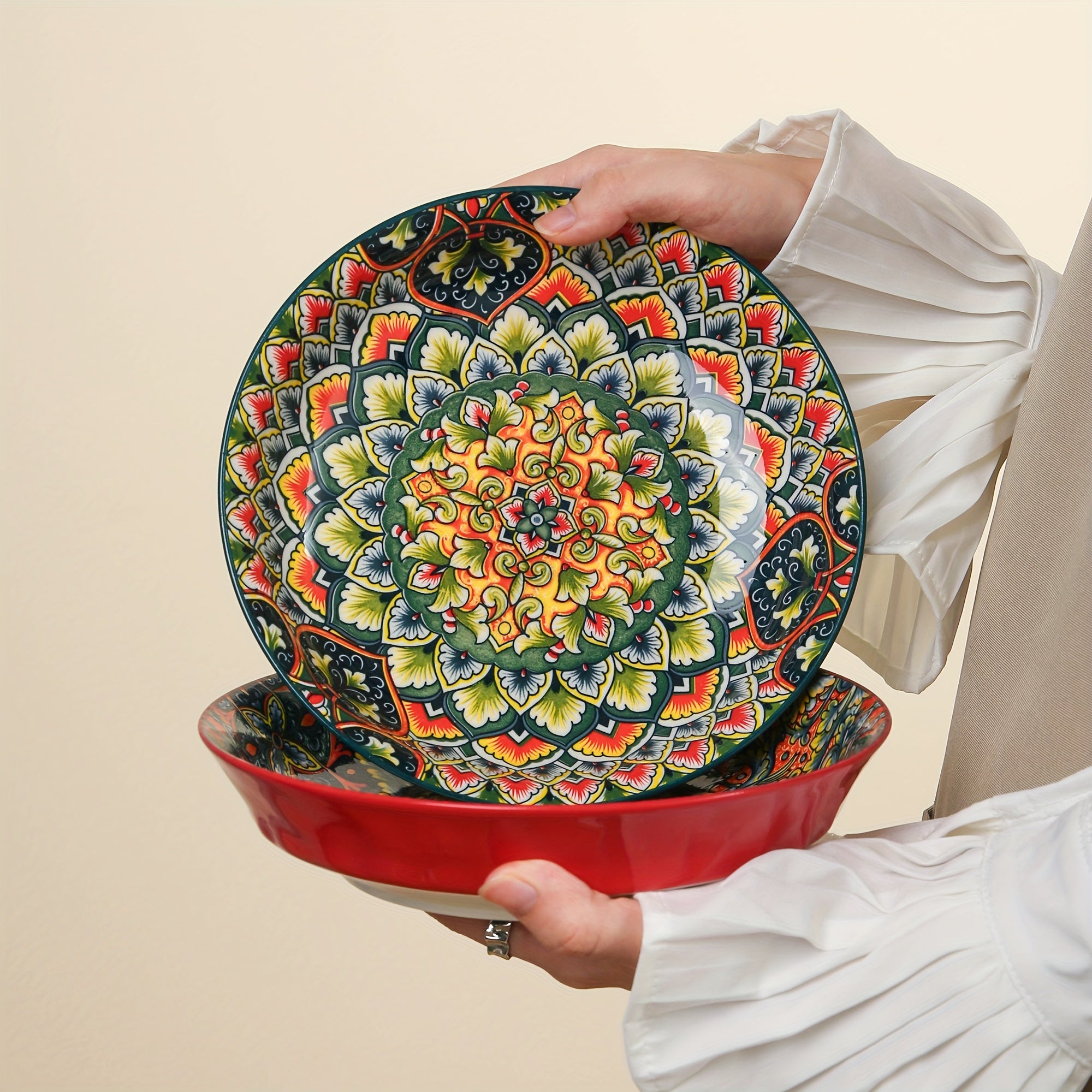 8-Inch Bohemian Ceramic Dinner Plate Microwave Safe for Home and Restaurant Use