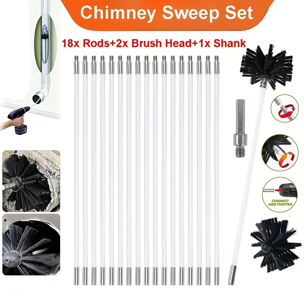 Set of 21 Flexible Chimney Sweep Rods for Flue Cleaning Soot Debris