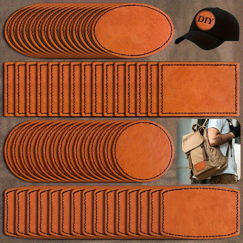 60 Pieces of Brown Leather Hat Patches with Adhesive for Hats Jackets and Backpacks