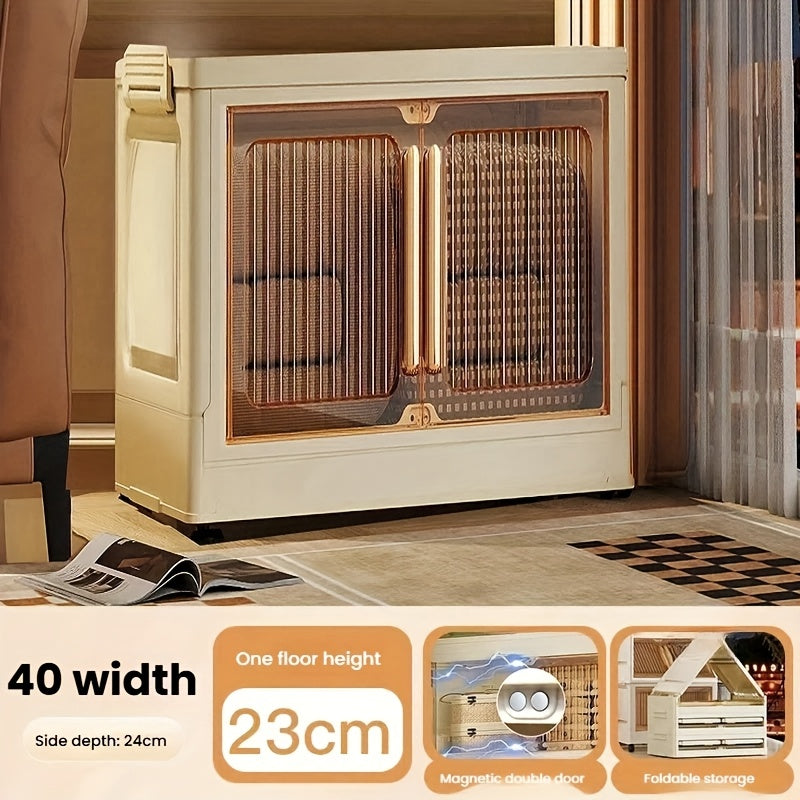 Armario de almacenamiento de plástico rectangular con ruedas, cierre magnético impermeable para ropa y accesorios de exterior