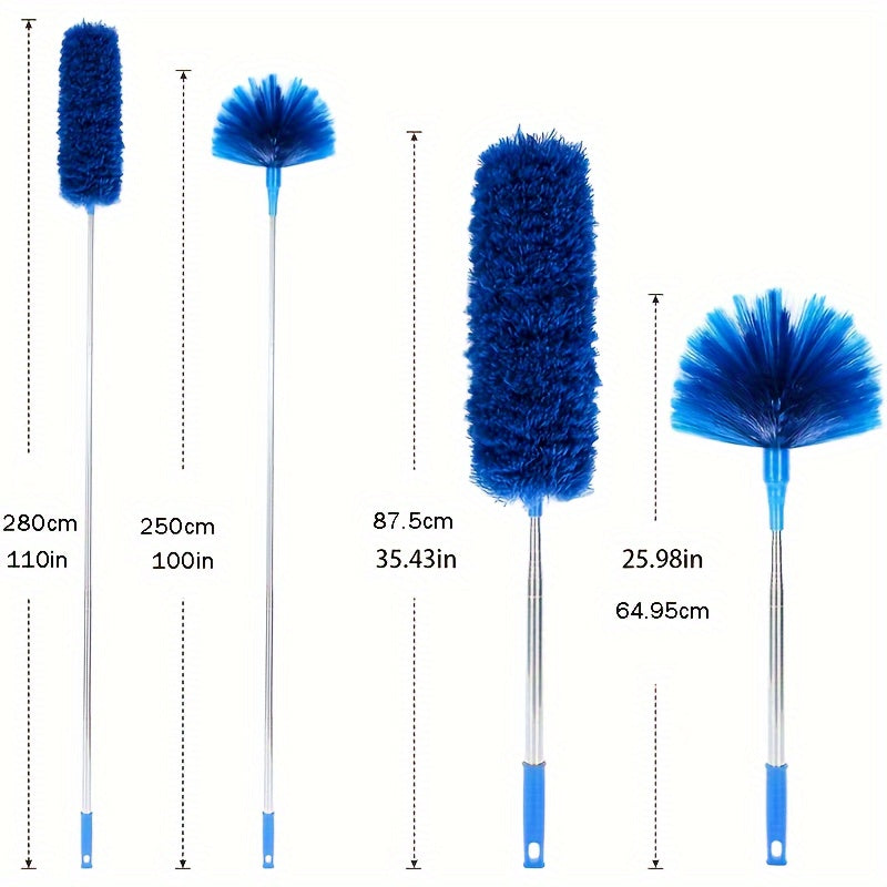 6.1m Extendable Cobweb Duster with Aluminum Pole Stainless Steel Handle Horse Hair Bristles
