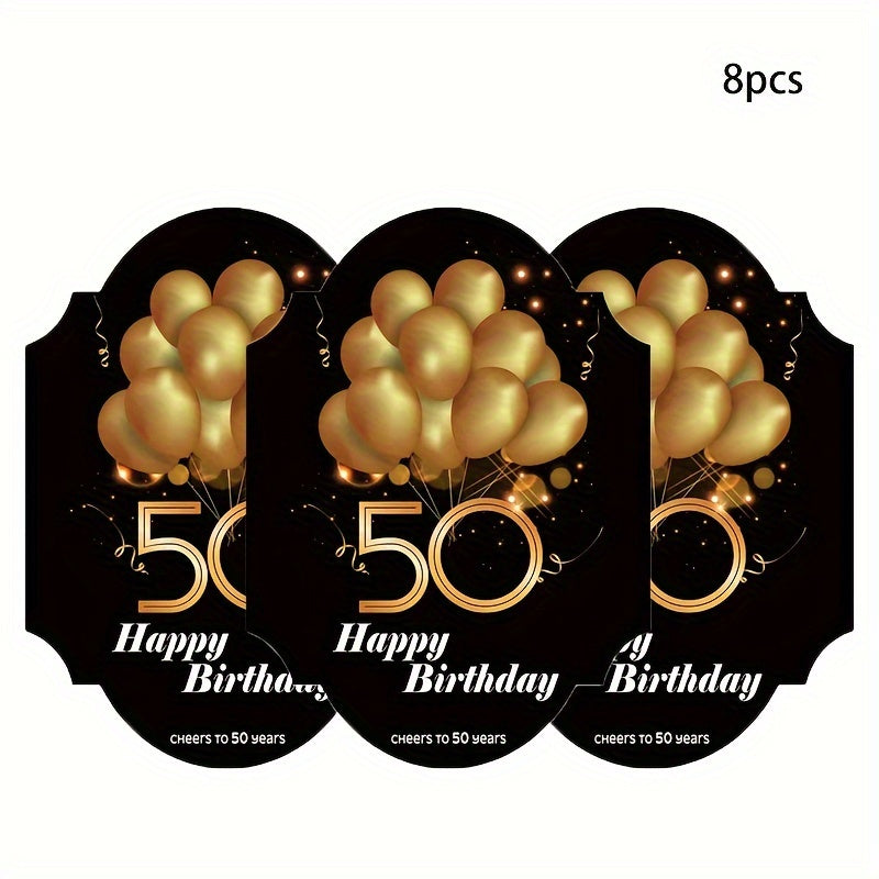 8pcs 50th Birthday Wine Bottle Labels for Champagne and Sparkling Wine