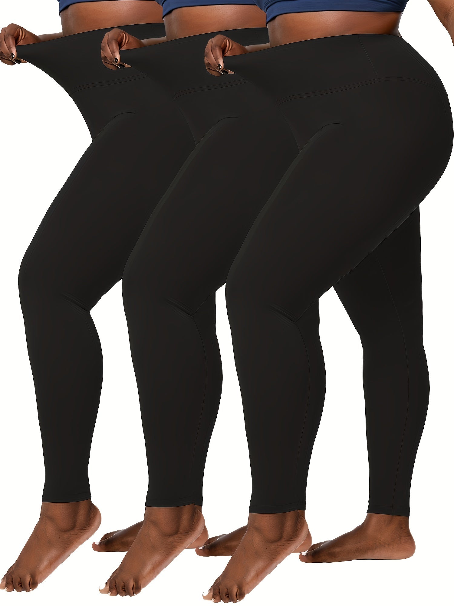 Women's High Waist Skinny Fit Underwear Set 3 Pcs Solid Color Knit Polyester