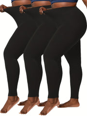 Women's High Waist Skinny Fit Underwear Set 3 Pcs Solid Color Knit Polyester