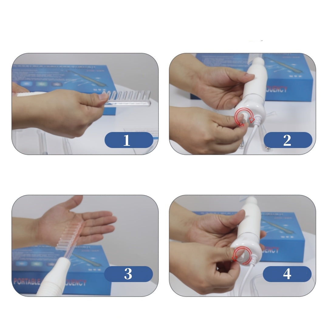 Four-Piece High-Frequency Beauty Device Set with Interchangeable Attachments Light Beige