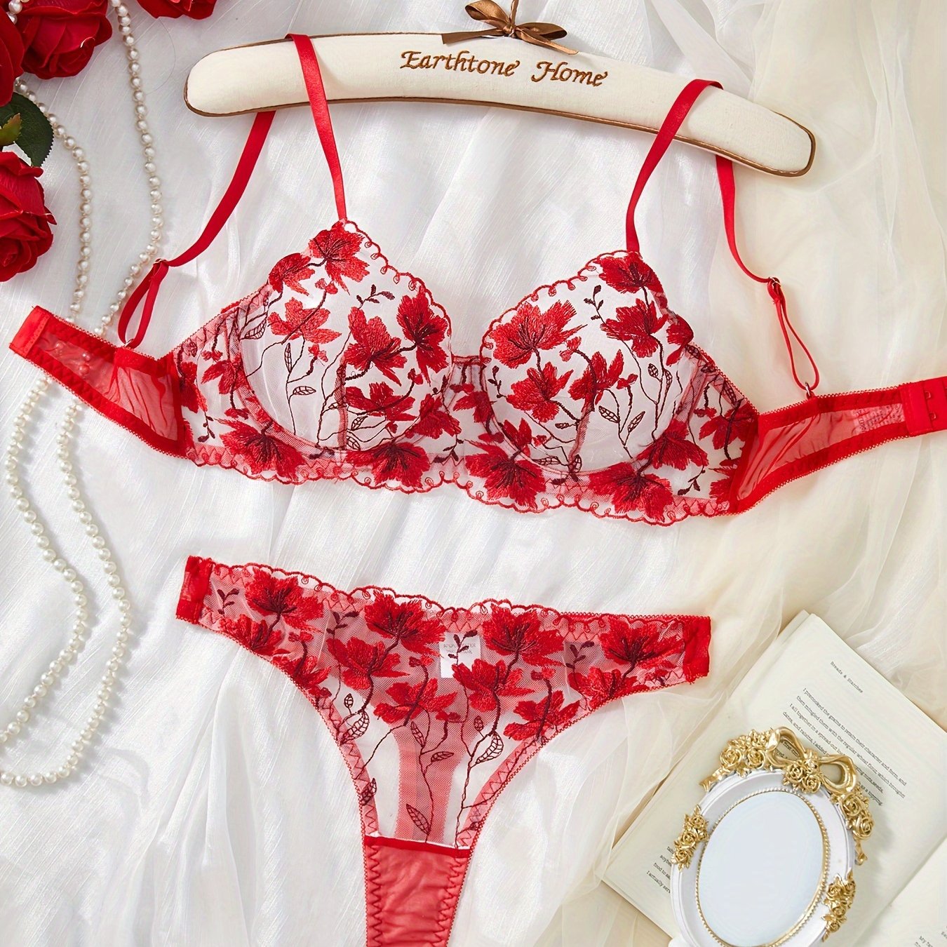 Women's Floral Embroidered Lingerie Set with Lace Details