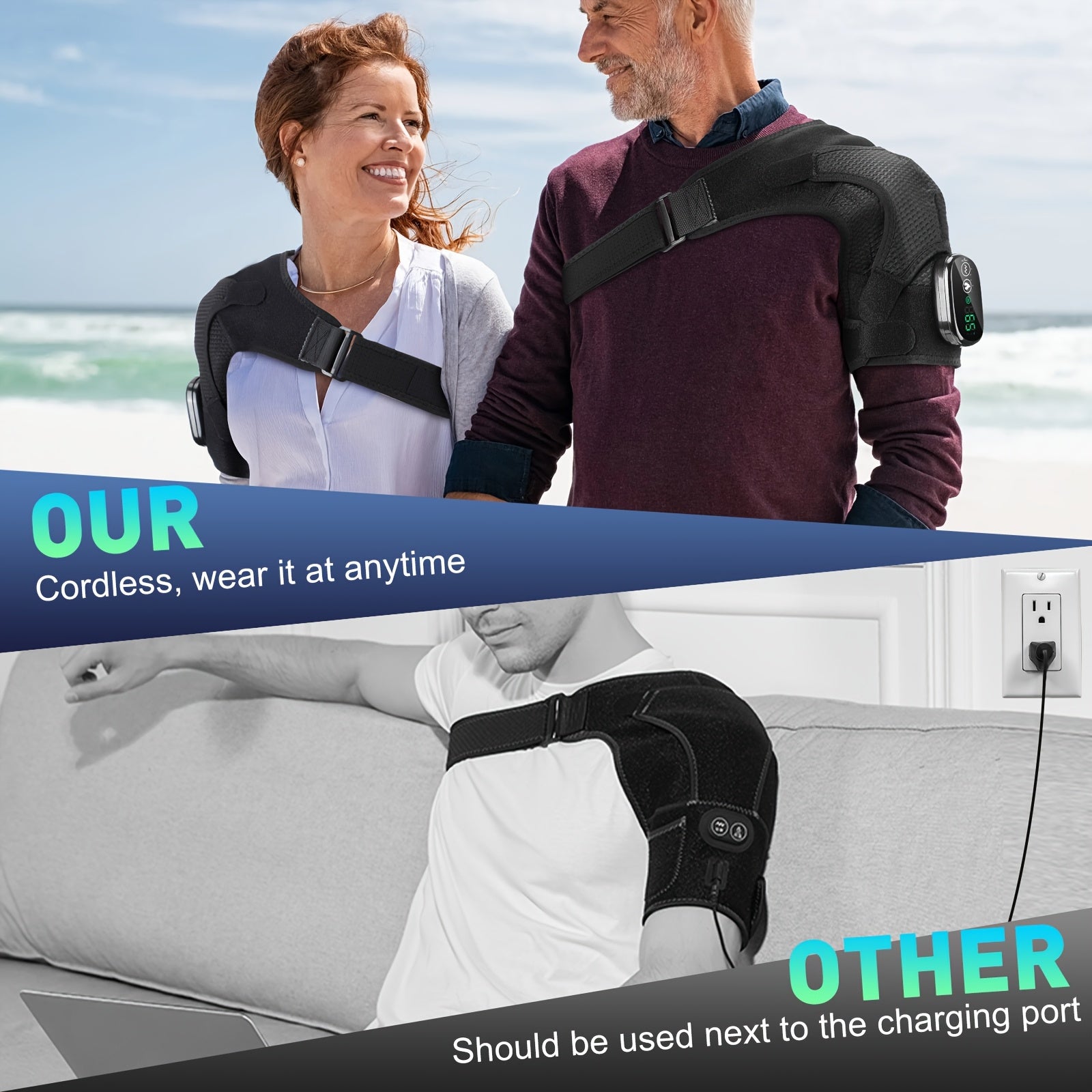 Qaynoq shaxsiy shoul­der massaj belbog'i, vibratsiyali massaj va 3 ta isitish sozlamalari bilan