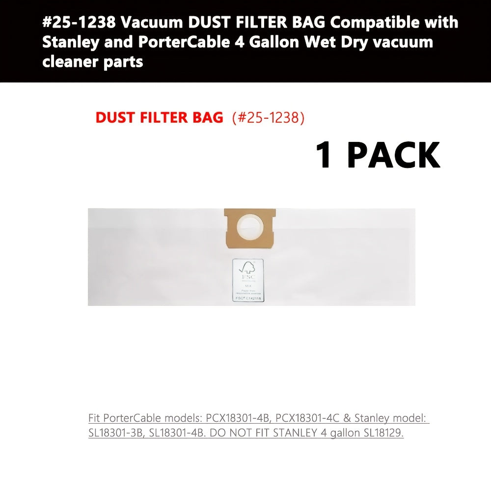 Replacement Dust Filter Bag for Wet Dry Vacuum Cleaner 15.14 L 1 Pack