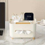 Multifunctional Desktop Organizer with Tissue Box and Remote Storage Plastic