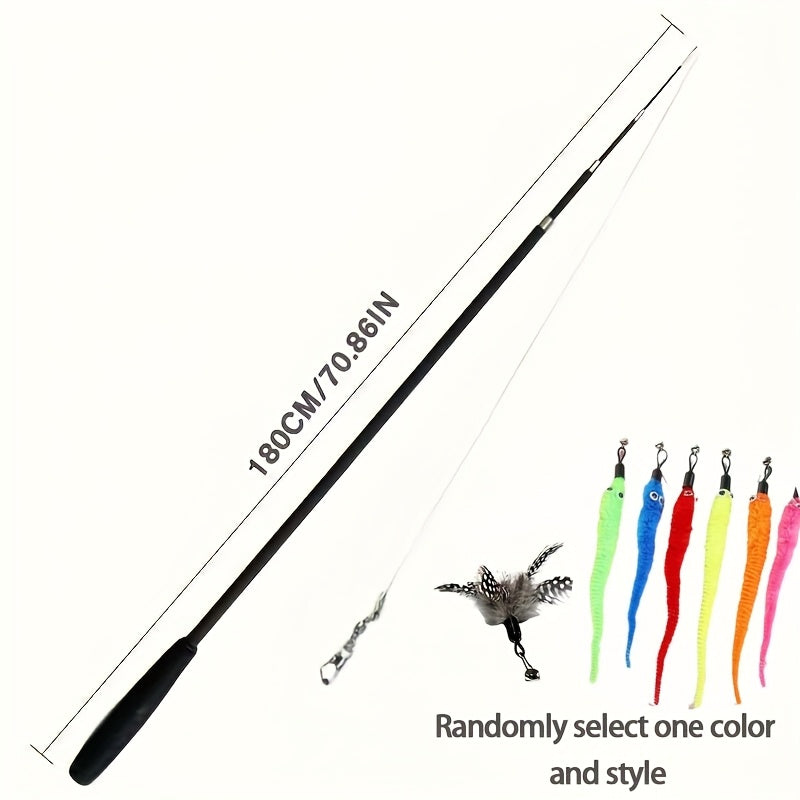 180cm Retractable Cat Teaser Wand with Feather Toy, Telescopic, Plastic