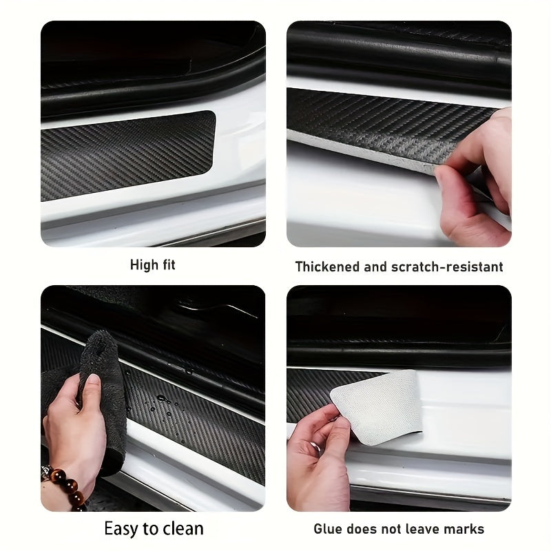 9pcs Carbon Fiber Car Door Sill Guards Universal PVC Self-Adhesive Protective Strips