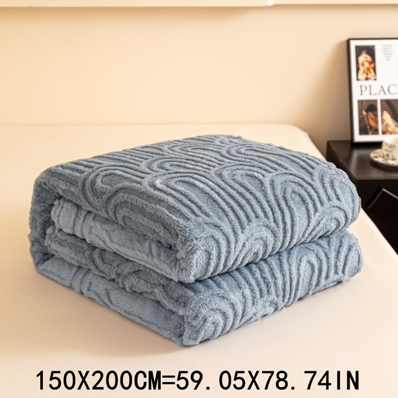 Striped Plush Bed Blanket with Vintage Roman Column Pattern Polyester All-Season Sofa Throw