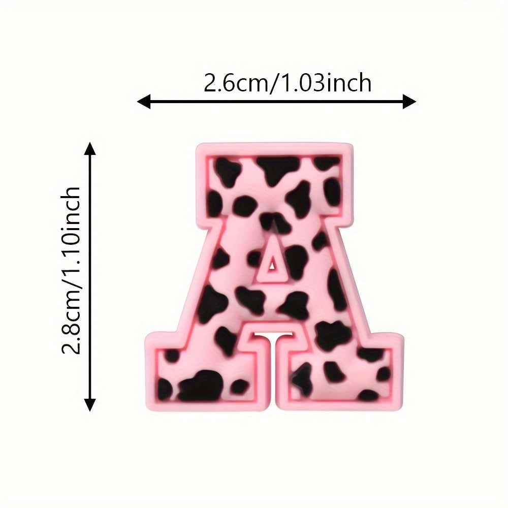 36pcs Black Speckled PVC Shoe Charms Playful Cow Spot Letter Shoe Decorations