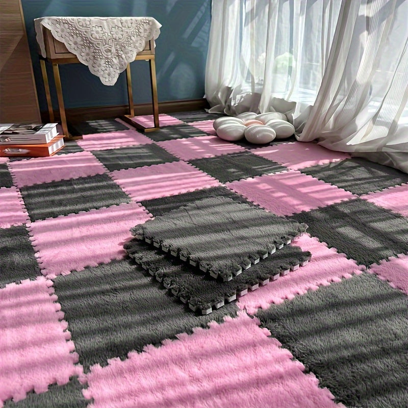 12pcs Foam Puzzle Floor Mats Interlocking Rugs Gray Quilted Anti-Slip Cushioned for Bedroom Crawling