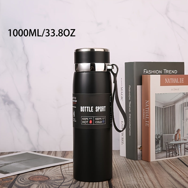 Stainless Steel 1000ml Vacuum Insulated Water Bottle with Strap BPA-Free Keeps Hot Cold Sports Outdoor