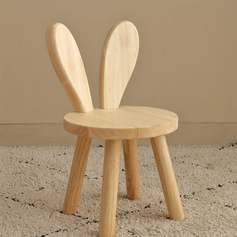 Solid Wood Rabbit Ears Stool, Minimalist Childrens Seat, Stylish Home Decor
