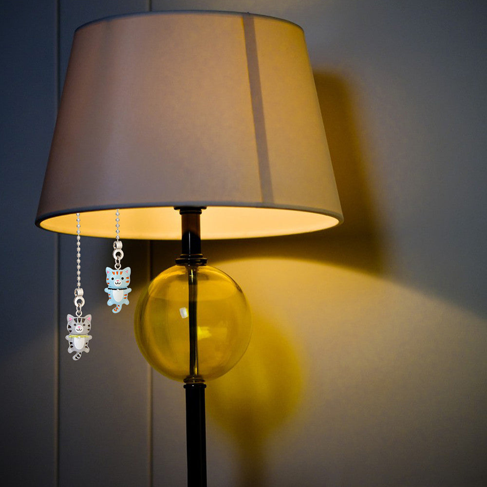 6pc Cat-Shaped Resin Ceiling Fan Pull Chain Extenders with Stainless Steel Ball Chains in Mixed Colors 35cm