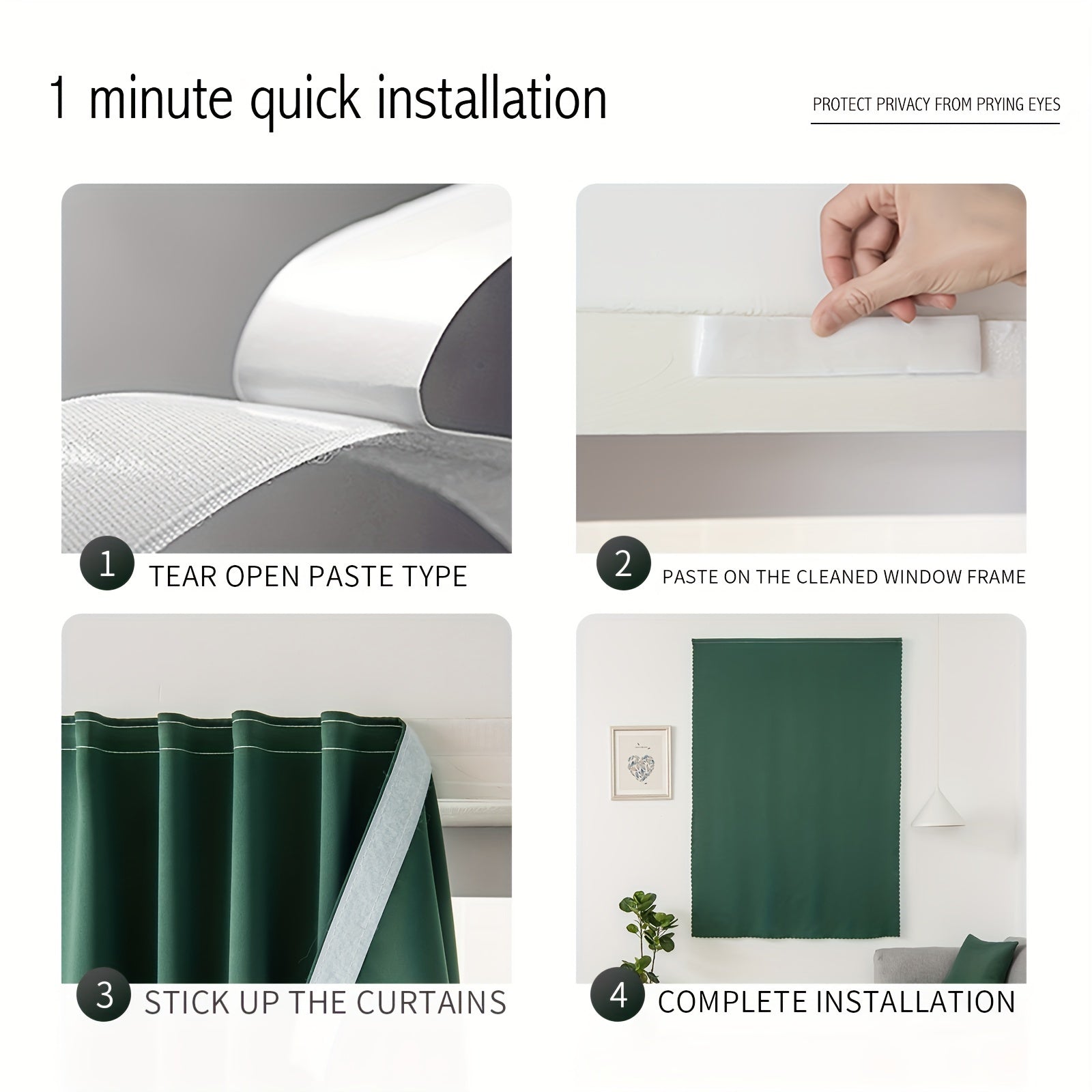 Blackout Portable Adhesive Curtains for Living Room Bedroom Thermal Insulation