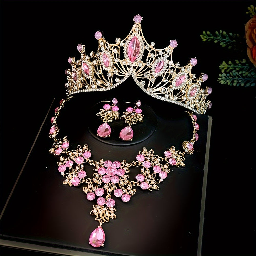 Bridal Jewelry Set Rhinestone Necklace Earrings Crown Wedding Accessories for Brides