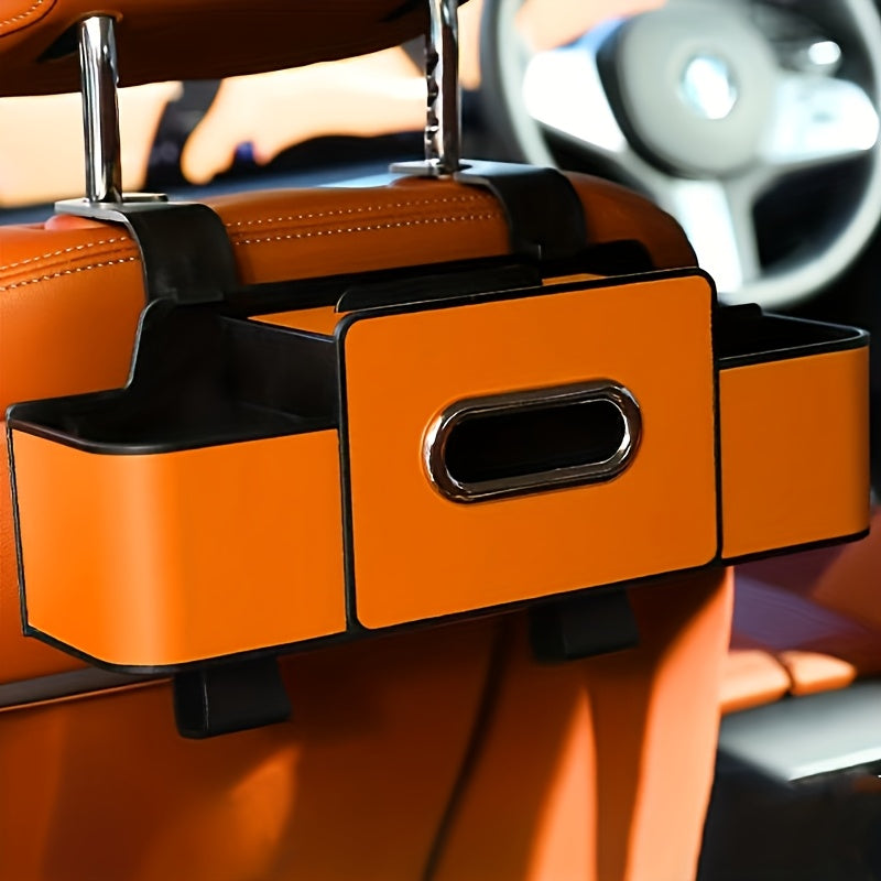 Black Car Seat Back Organizer with Tissue Box and Cup Holders