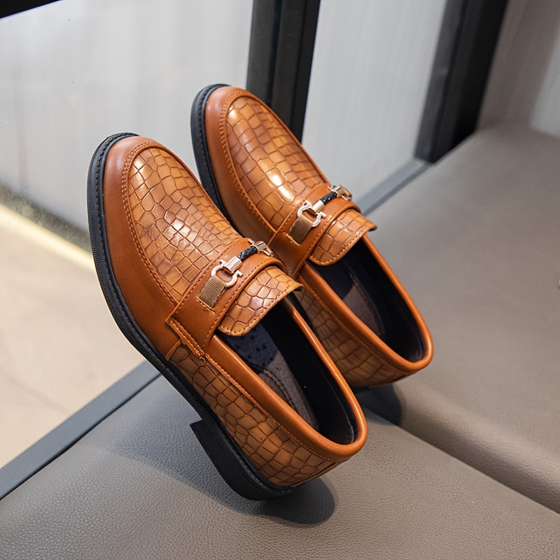 Vintage-Inspired Slip-On Loafers for Boys and Girls Faux Leather Pointed Toe Casual Dress Shoes Black Brown
