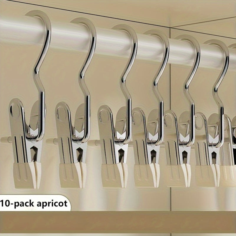 Set of 10 Stainless Steel Clothes Clips with Hooks for Hanging and Drying