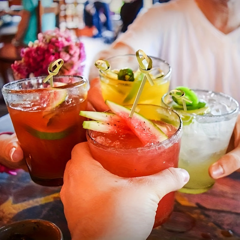 100 Pieces Handmade Circular Bamboo Skewers for Fruit, Cocktail, and Appetizer Use