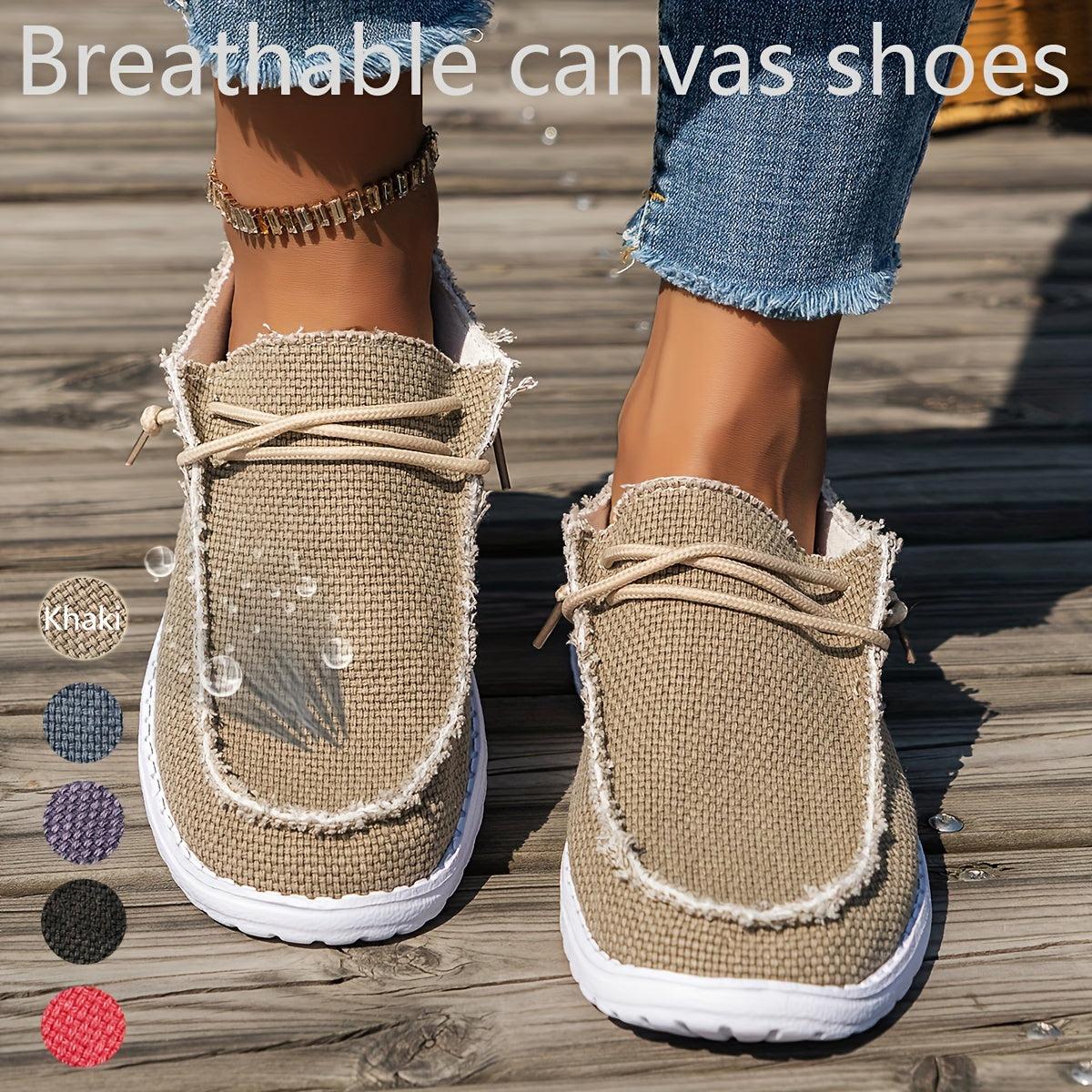 Women’s Breathable Solid Color Slip-On Loafers with Patterned Design