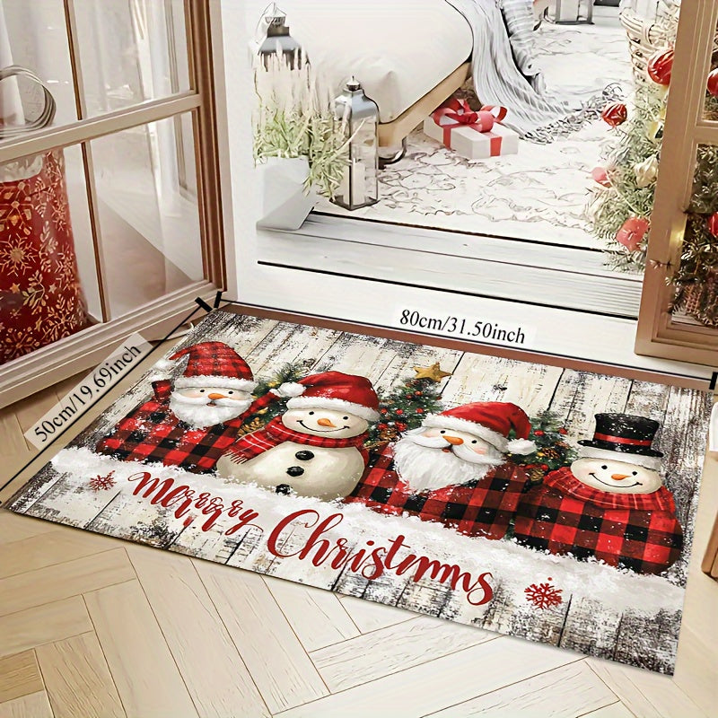 Christmas Plush Rug Santa Snowman Non-Slip Washable Indoor Outdoor 930gsm