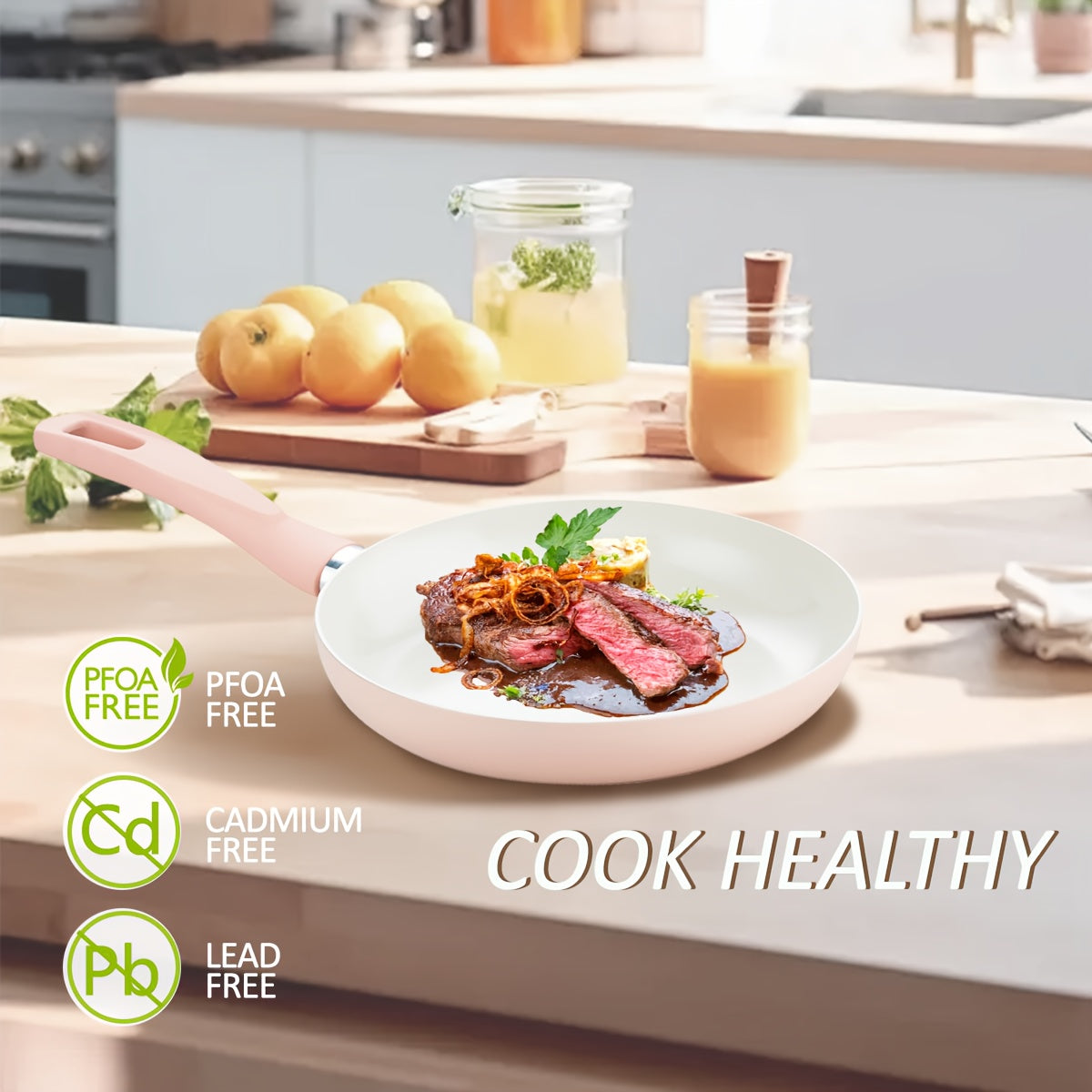 3 ta keramika yopishqoq alyuminiy idishlar to'plami, PFOA va PFAS dan xoli. 20.32 sm, 24.13 sm va 27.94 sm o'choq qovurish panalari, sog'lom ovqat tayyorlash uchun yumshoq tutqichlar bilan. Oshxona idishlari va qozonlar to'plami uchun mukammal.