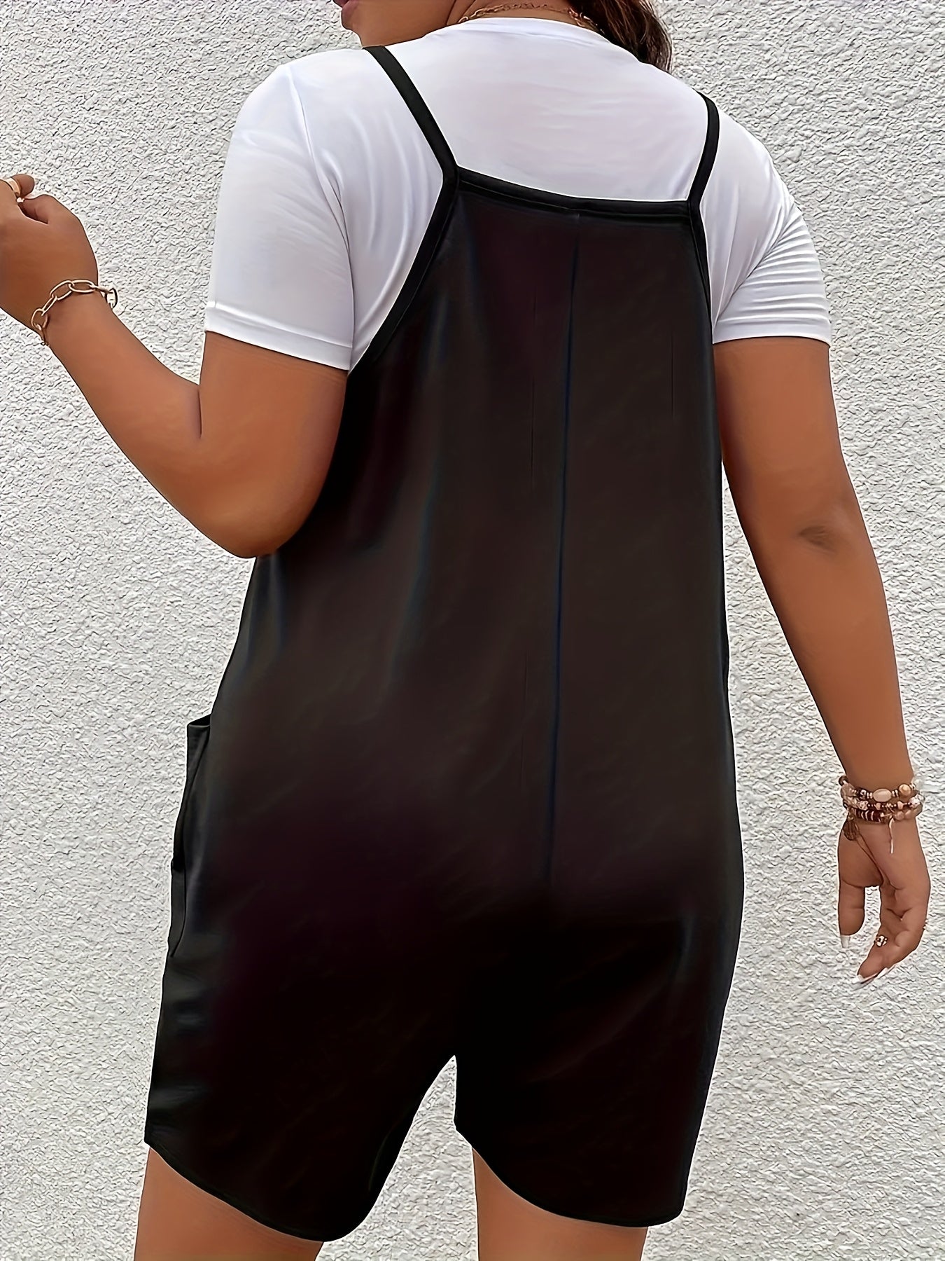 Mono de talla grande para mujer con estampado floral, de tela stretch y piernas anchas en negro