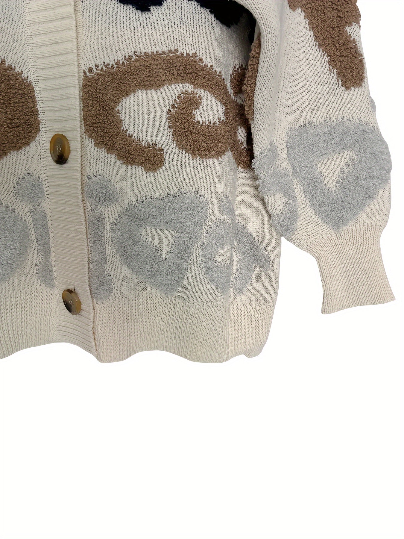 Plus o'lcham ayollar uchun trikotaj kardigan V-shaklli bo'yin tugma bilan uzun qo'lqopli qulay sviter