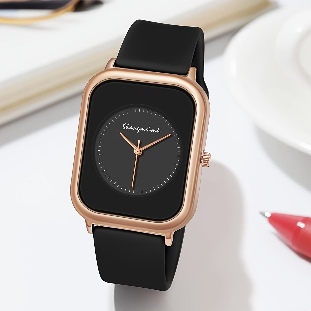 Women's Quartz Watch Analog Durable Alloy Case Silicone Strap Casual Wristwatch