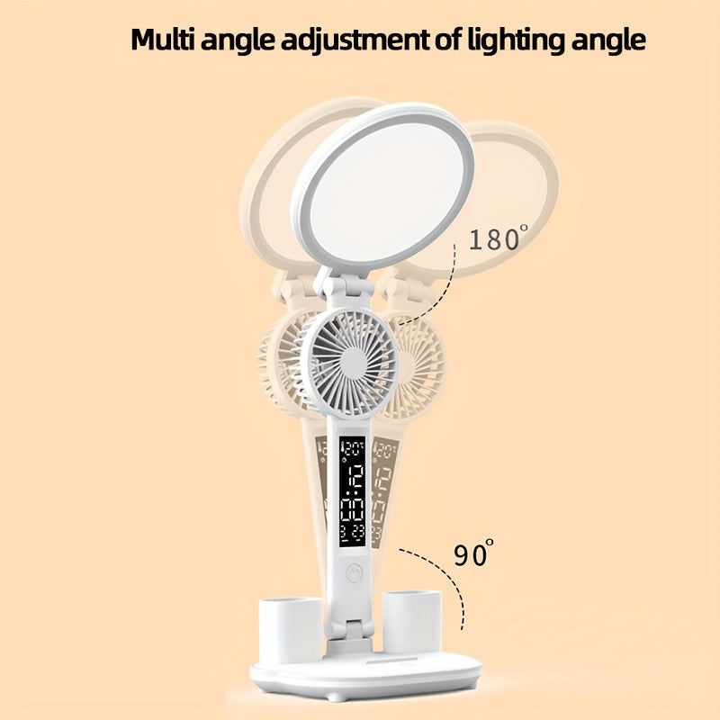 LED Desk Lamp with Eye Protection, Touch Control, Foldable Design, Built-in Fan for Reading in Bed