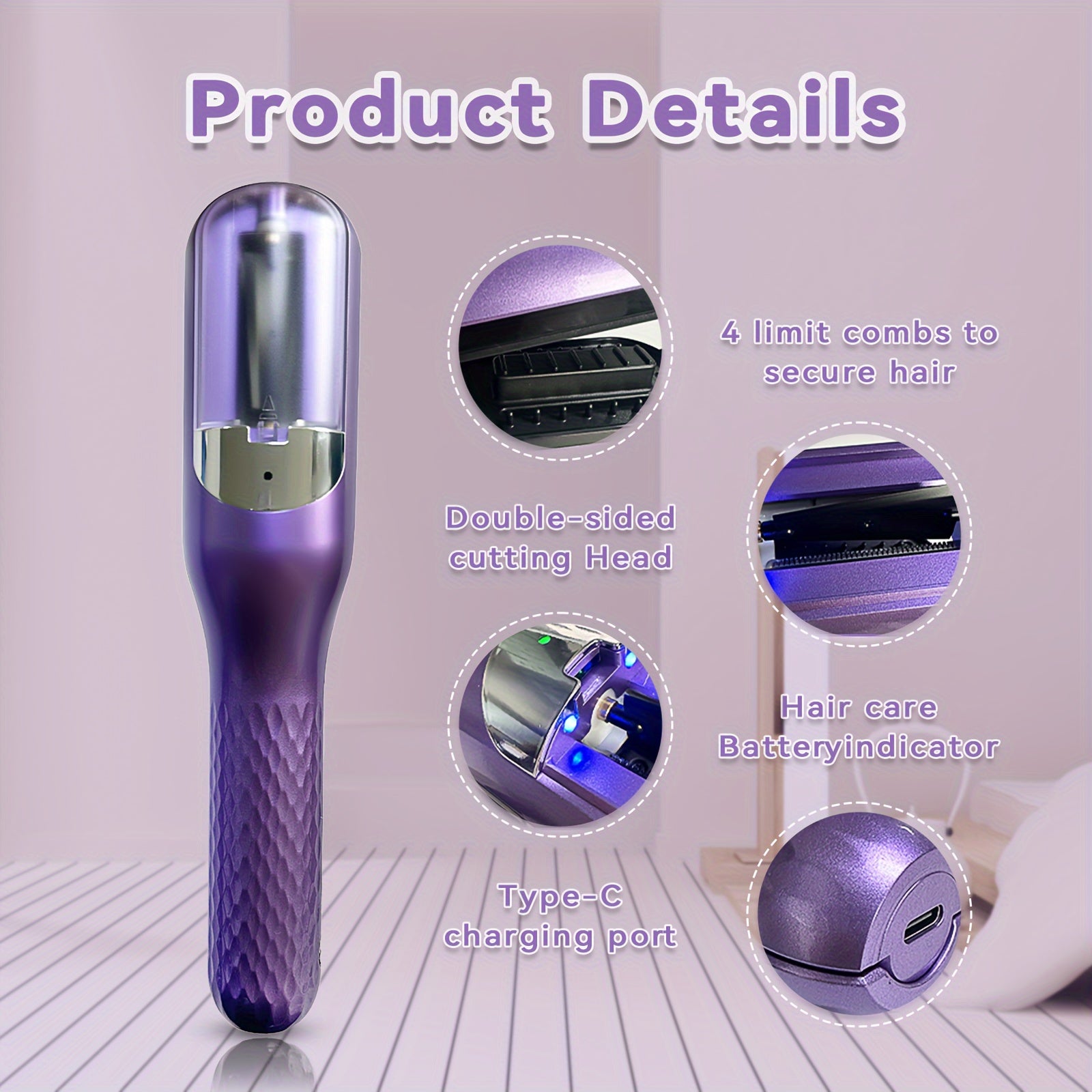 USB orqali zaryadlanadigan 500mAh litiy batareyali, ikki tomonlama pichoq, qattiq va zararlangan sochlarni olib tashlash uchun portativ quyruq qirqish mashinasi, ABS korpus materiali bilan ko'p funksiyali soch qirqish mashinasi.