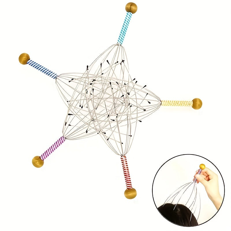 Teri chuqur stimulyatsiyasi uchun kalmar shaklidagi dizaynga ega metall bosh massaj qiluvchi, uyda yoki sayohatda foydalanish uchun qulay.