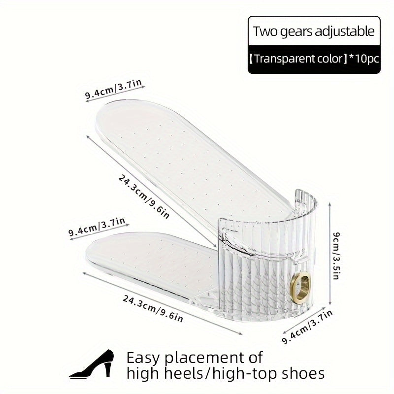 10-Pack Foldable Shoe Racks with Adjustable Shelves Double-Deck Plastic Shoe Storage Organizer for Living Room