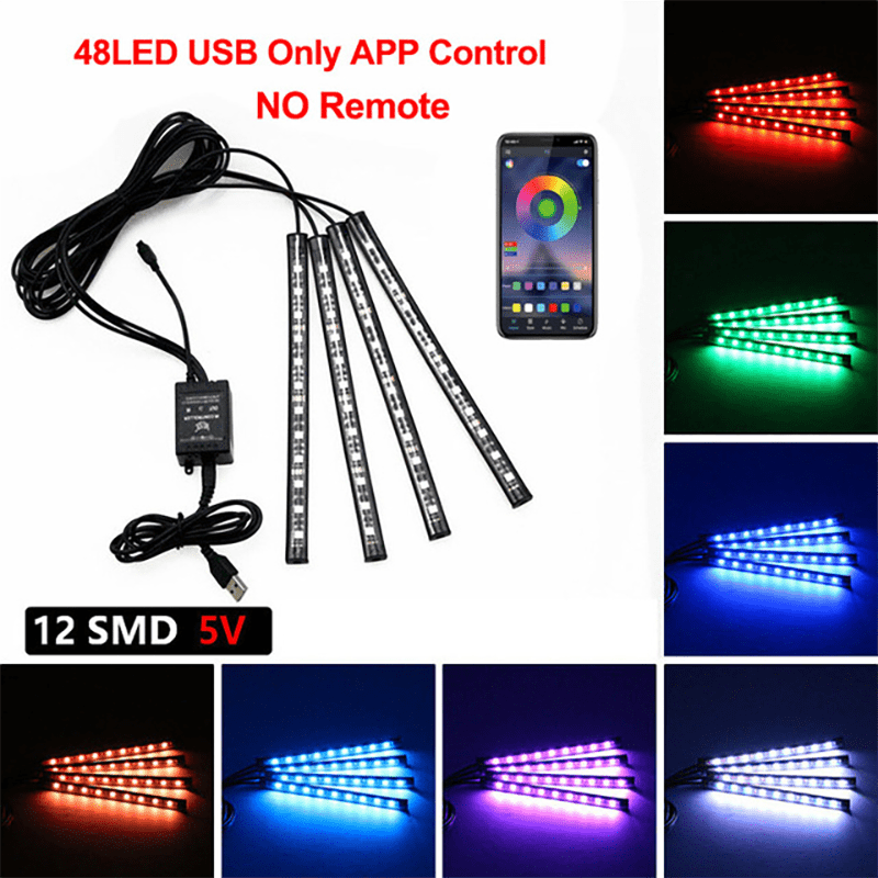 RGB Neon LED Car Interior Ambient Foot Strip Light Kit with Remote Control