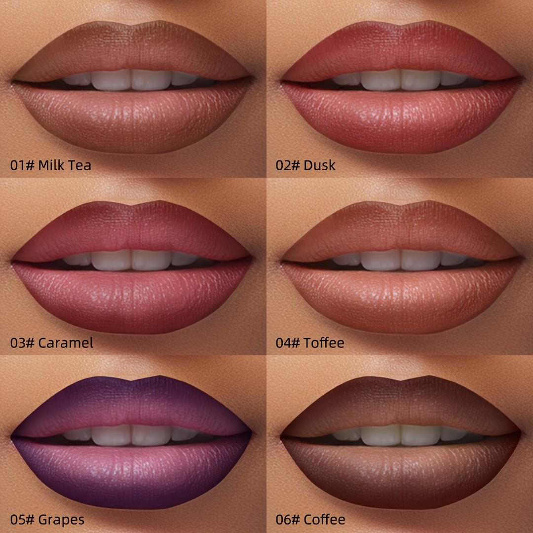 Dúo de perfilador de labios mate y lápiz de labios para mujer, color púrpura, de larga duración, punta cónica