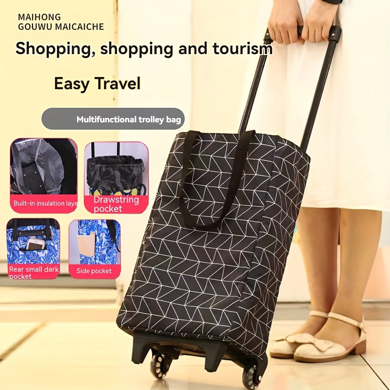 Carro de compras con marco de metal duradero, aislamiento y diseño plegable