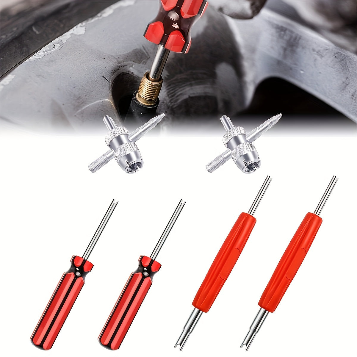 Set of Wrenches for Cars Bicycles Motorcycles with Tire Valve Tools, Black Red
