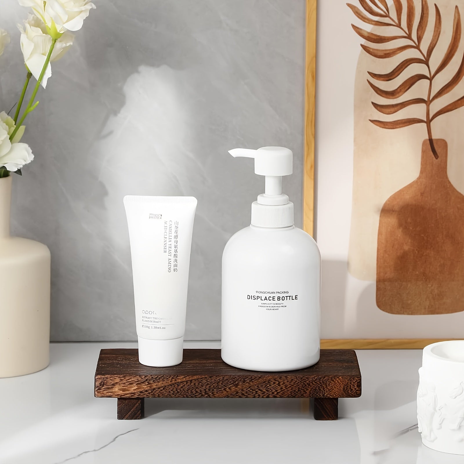 Rustic Wooden Bathroom Tray Farmhouse Decor Natural Solid Wood Kitchen Bathroom Organizer