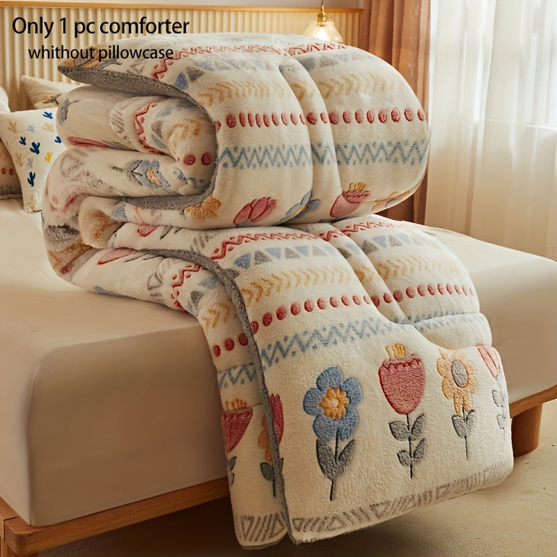 Bohemian Floral Velvet Comforter Set All-Season Quilted Microfiber Bedding