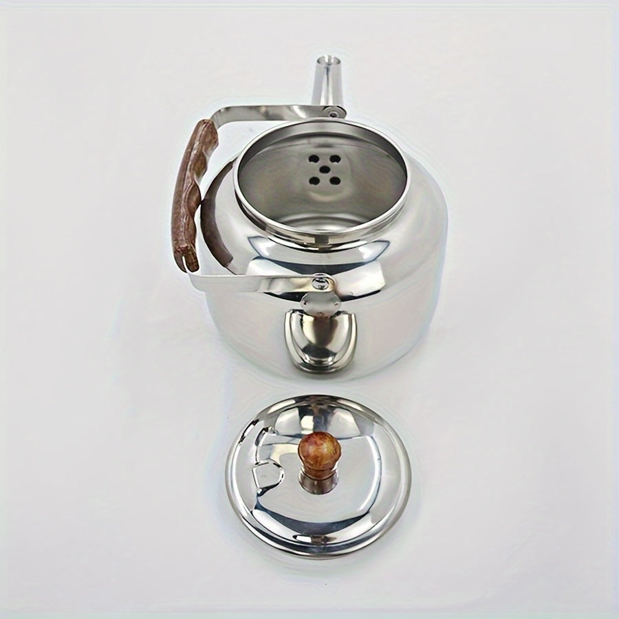 Thickened Stainless Steel Water Kettle with Wood Grain Handle for Indoor and Outdoor Use