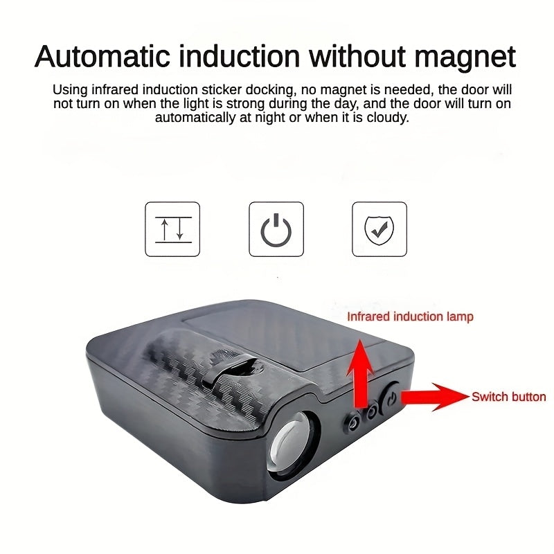 2pcs Set LED Door Projector Light with Angel Wings Decorative Ambient Black Carbon Fiber