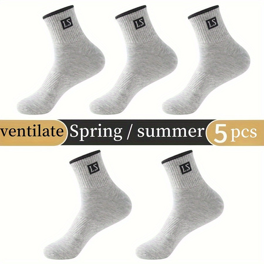 Men's Crew Socks 5 Pairs Breathable Comfortable All-Season Knit Polyester Spandex
