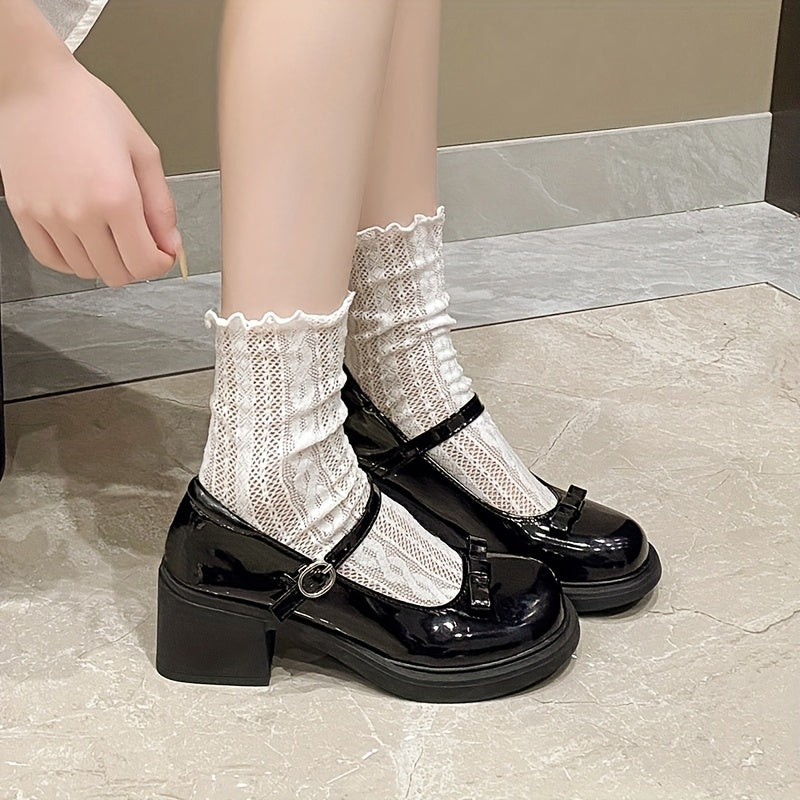 Women's Vintage Mary Jane Flats Synthetic Bow Toe Black Casual Comfort
