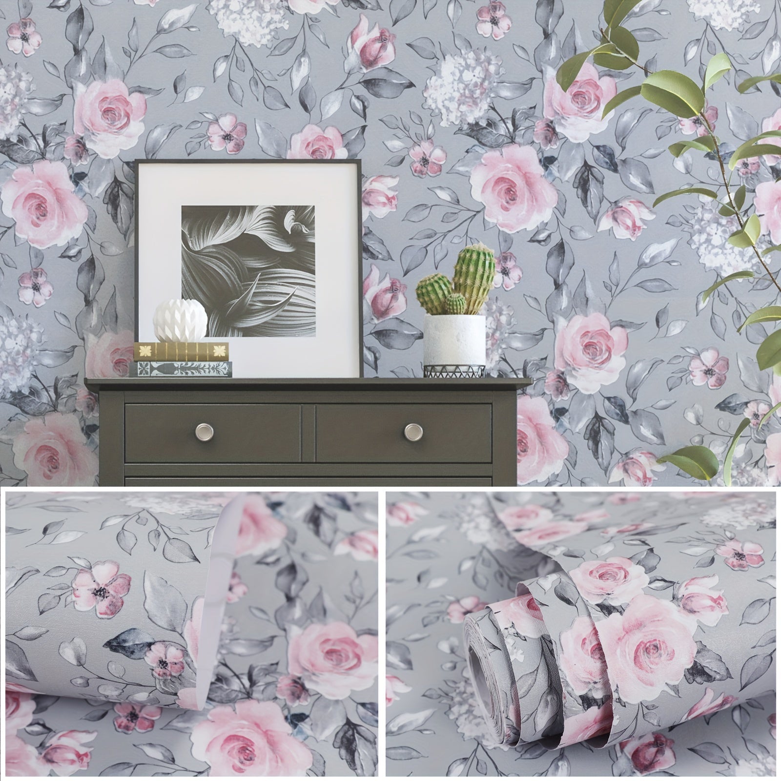 Pink Floral Self-Adhesive Wallpaper for Walls and Furniture 1 Roll