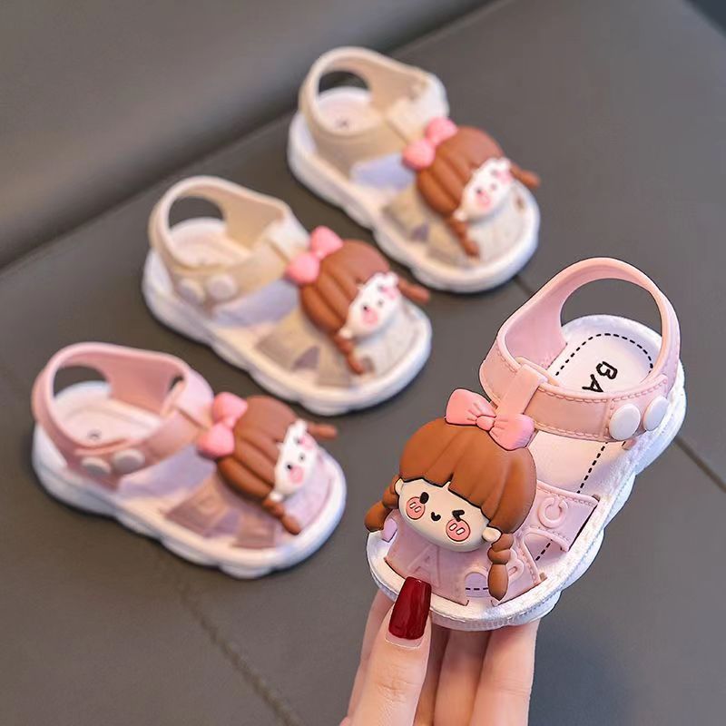 Girls Summer 2024 Cartoon Princess Sandals Toddler Infants PVC Low Top Buckle Closure