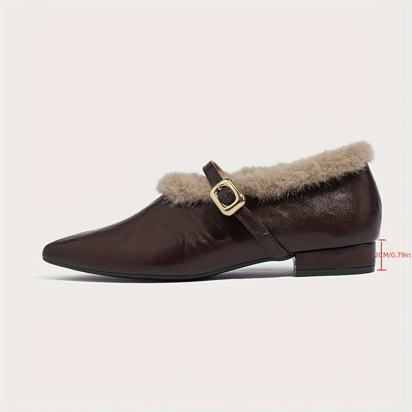 Women's Plush French-Style Pointed Toe Chunky Mary Jane Shoes Winter Insulated